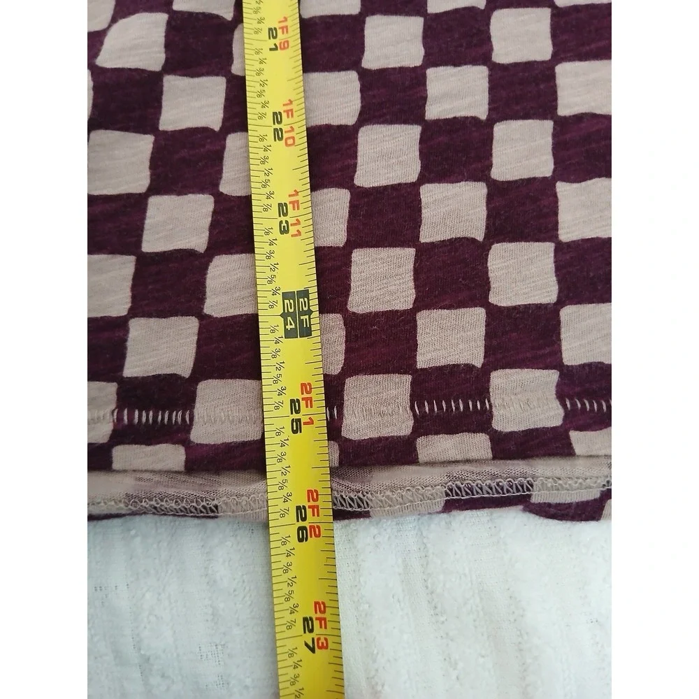 SONOMA Women Burgundy Plaid Long V-neck Sleeve‎ The Everyday Tee Shirt Top 2X
